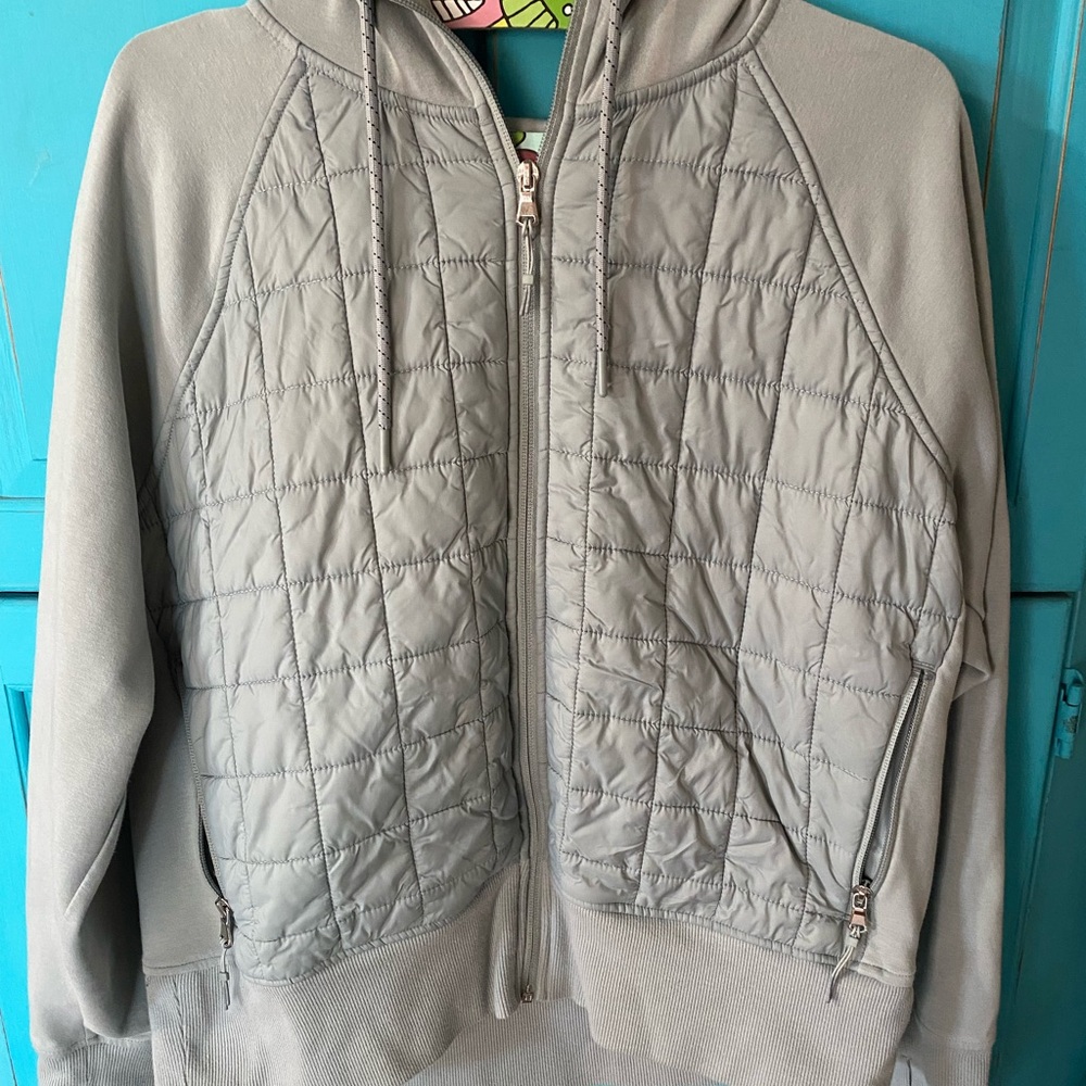Quilted Hoodie Zipper Jacket old Navy NWOT Athletic Leisure Light Gray Green